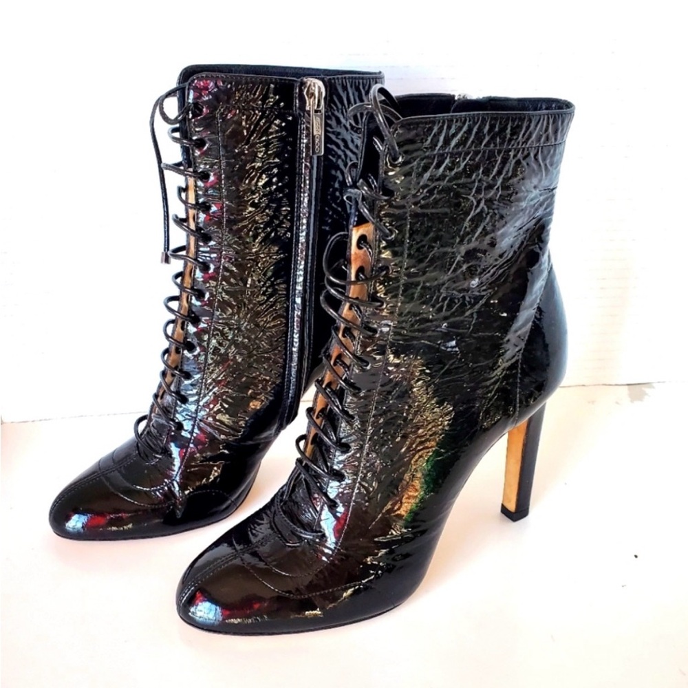 Jimmy Choo Shiny Black Lace-Up Boots
